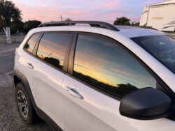 Evening colour paints itself on the Jeep